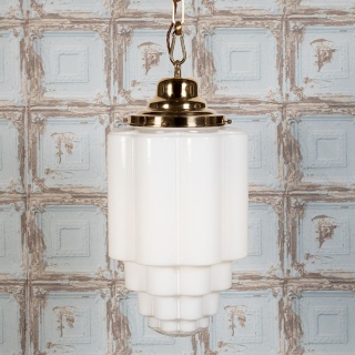 Glasshouse Polished Brass Opal Art Deco Pendant Light - the Schoolhouse Collection