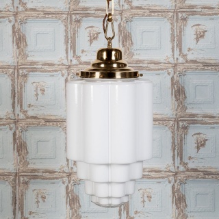 Glasshouse Polished Brass Opal Art Deco Pendant Light - the Schoolhouse Collection