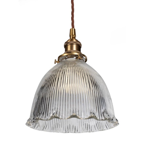 D'Arblay Brass Scalloped Prismatic Glass Dome Pendant Light