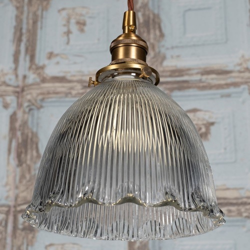 D'Arblay Brass Scalloped Prismatic Glass Dome Pendant Light