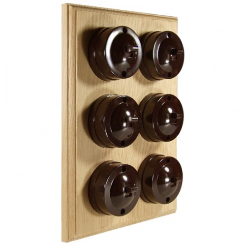 6 Gang Bakelite Switch - Light Oak