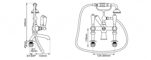 Bath Mixer Taps With Cranked Legs - Chrome