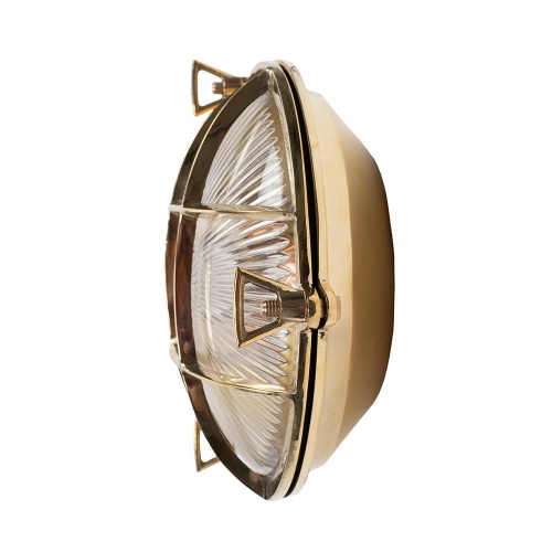 Carlisle Grid Prismatic Glass Polished Brass IP65 Bulkhead Wall Light