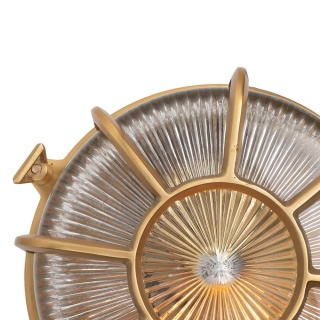 Carlisle Lacquered Antique Brass IP65 Web Prismatic Glass Bulkhead Wall Light