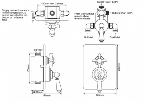 Concealed Dual Control Thermostatic Shower Valve Chrome