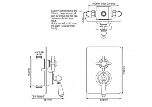 Concealed Dual Control Thermostatic Valve - 1 Outlet, Copper