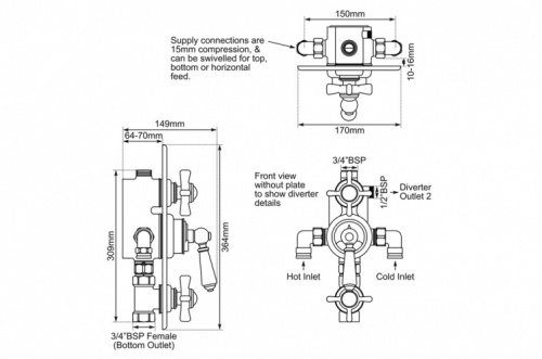 Concealed Thermostatic Valve With Integral flow Valves Chrome