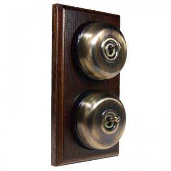 2 Gang 2 Way Dark Oak Wood, Smooth Dome Period Switch