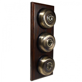 3 Gang 2 Way Dark Oak Wood, Smooth Dome Period Switch