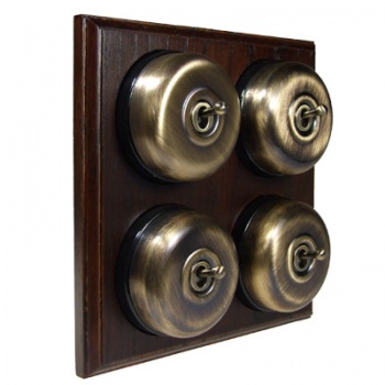 4 Gang 2 Way Dark Oak Wood, Smooth Dome Period Switch