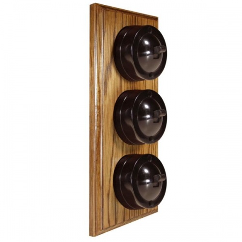 3 Gang Bakelite Switch - Medium Oak