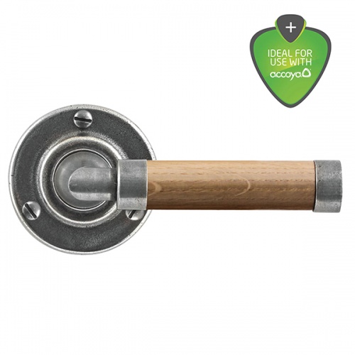 Finesse Milton Pewter and Oak Door Handle on Round Rose