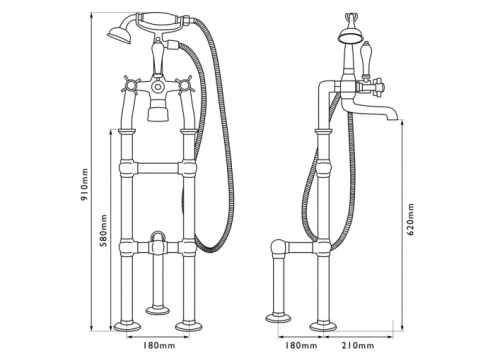 Freestanding Bath Mixer Taps With Small Tap Stand & Support Chrome