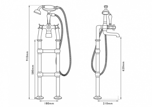 Freestanding Bath Mixer Taps With Small Tap Stand Copper