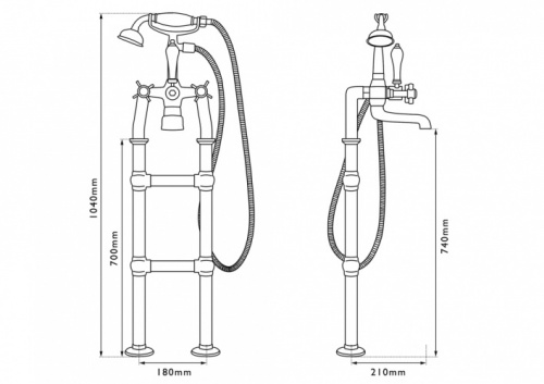 Freestanding Bath Mixer Taps With Large Tap Stand Copper