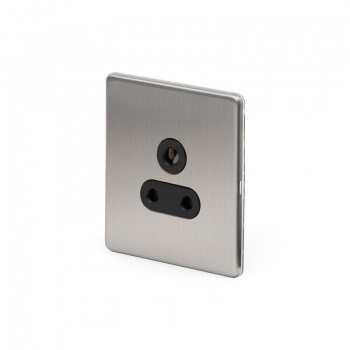 Brushed Chrome 5 Amp Socket Black Ins Unswitched Screwless - Satin Steel - Sockets & Switches