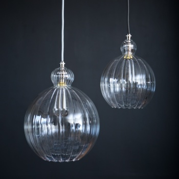 Mabel Large Ribbed Clear Glass Pendant