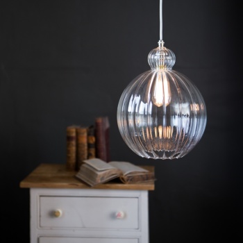 Mabel Large Ribbed Clear Glass Pendant