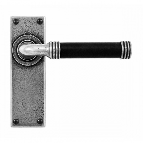 Finesse Jarrow Pewter and Black Leather Door Handle on Backplate