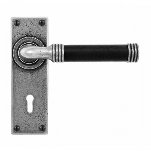 Finesse Jarrow Pewter and Black Leather Door Handle on Backplate