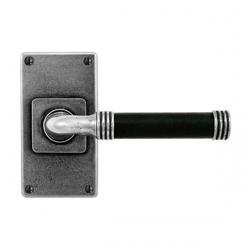 Finesse Jarrow Jesmond Pewter and Black Leather Door Handle on Backplate