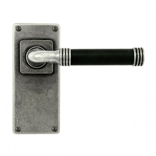 Finesse Jarrow Jesmond Pewter and Black Leather Door Handle on Backplate