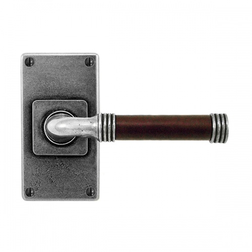 Finesse Jarrow Jesmond Pewter and Chocolate Leather Door Handle on Backplate