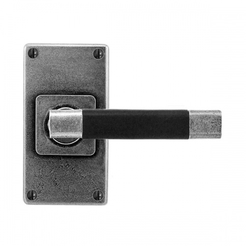 Finesse Jedburgh Jesmond Pewter and Black Leather Door Handle on Backplate