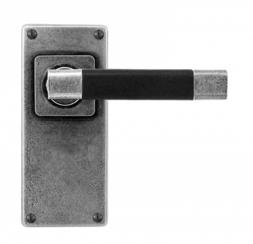 Finesse Jedburgh Jesmond Pewter and Black Leather Door Handle on Backplate