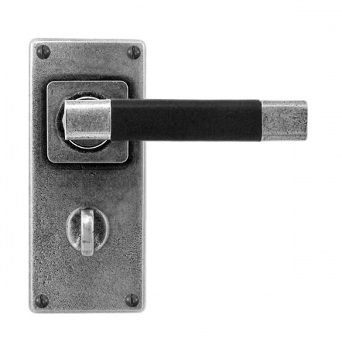 Finesse Jedburgh Jesmond Pewter and Black Leather Door Handle on Backplate