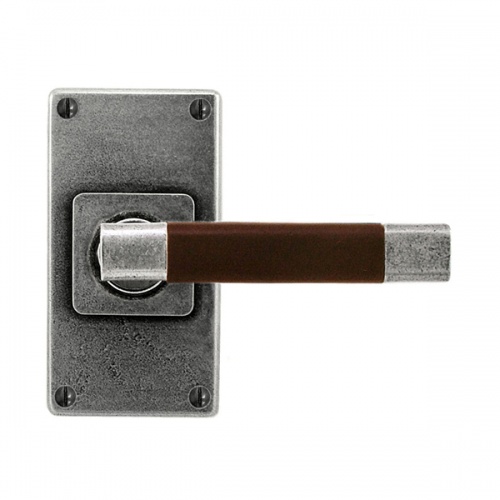 Finesse Jedburgh Jesmond Pewter and Chocolate Leather Door Handle on Backplate