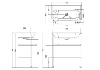 Large roll top basin with stainless steel stand