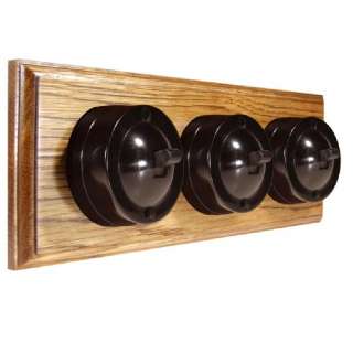 3 Gang Bakelite Switch - Medium Oak Horizontal