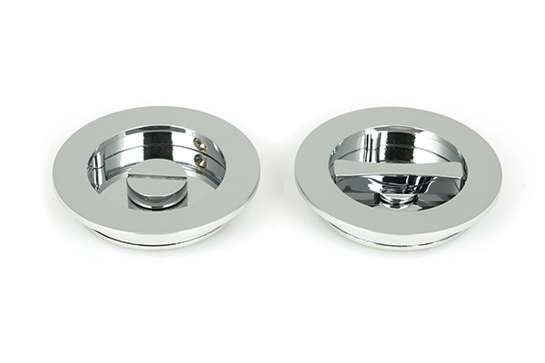 Polished Chrome 75mm Plain Round Pull - Privacy Set