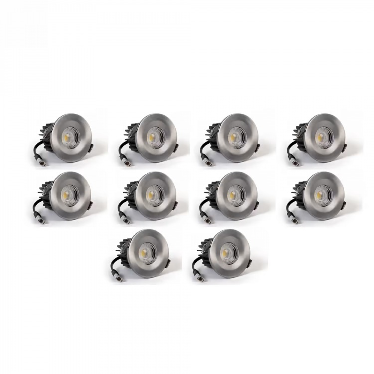 10 Pack - Pewter LED Downlights, Fire Rated, Fixed, IP65, CCT Switch, High CRI, Dimmable