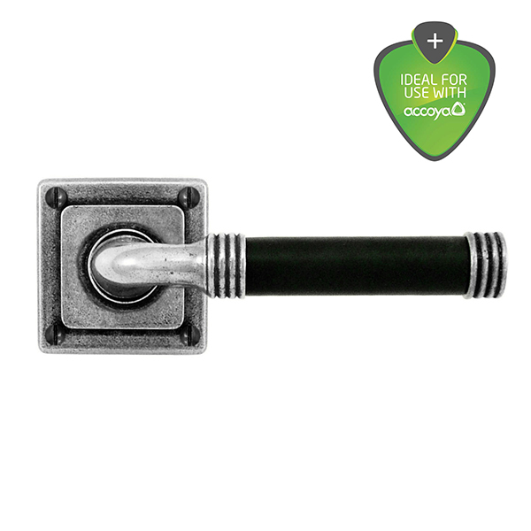 Finesse Jarrow Jesmond Pewter and Black Leather Door Handle on Square Rose