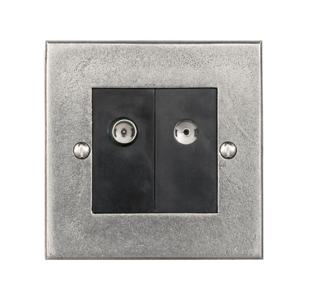 Finesse TV Outlet Module With Black Inserts  Pewter