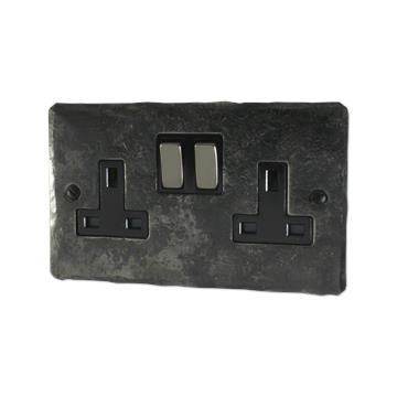 Flat Rustic Double Socket (Black Nickel Switch)