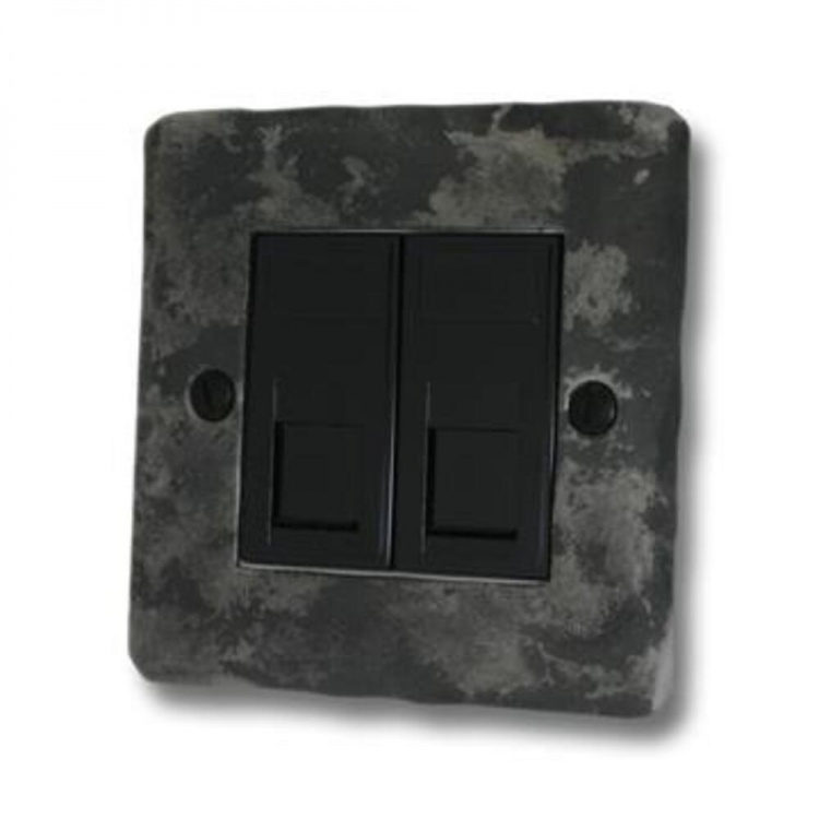 Flat Rustic RJ45 Socket (2 Gang/Black Insert)