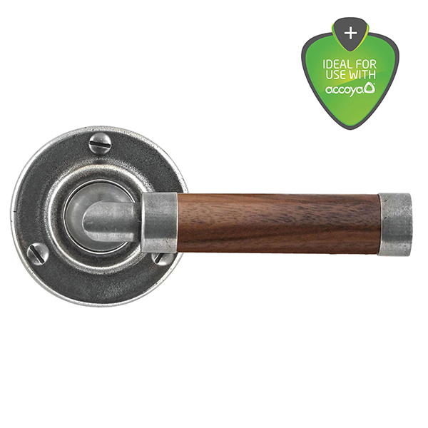 Finesse Milton Pewter and Walnut Door Handle on Round Rose