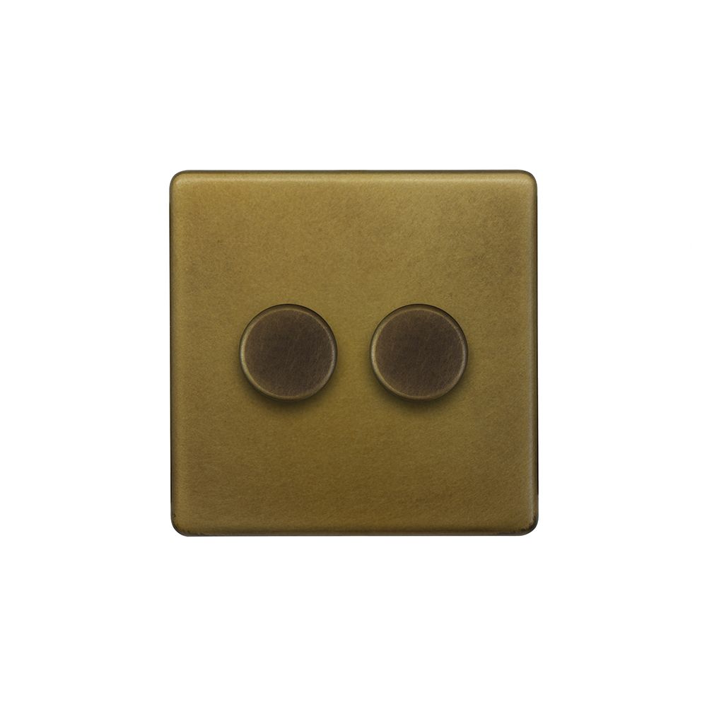 Old Brass 2 Gang 2 Way Intelligent Trailing Dimmer Switch 150W LED (150w Halogen/Incandescent)