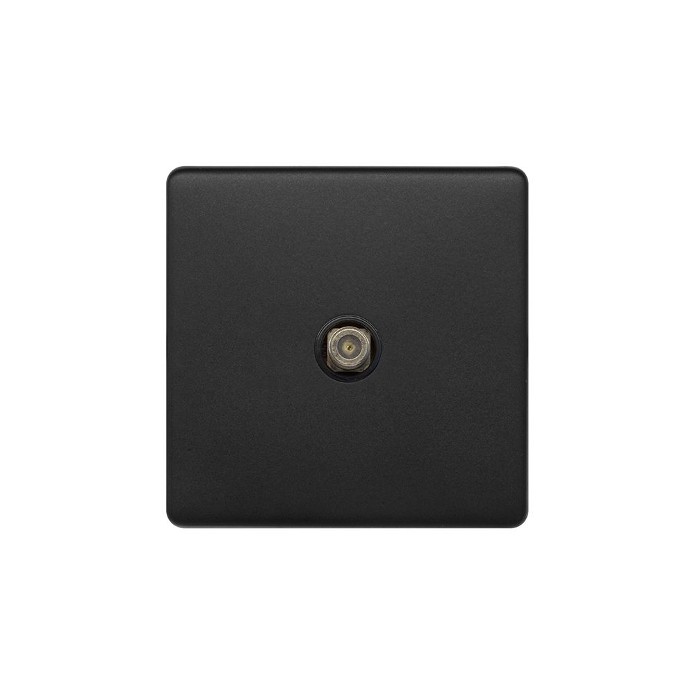 Matt Black 1 Gang Satellite Socket Screwless