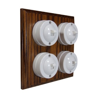 4 Gang 1 or 2way Bakelite Switch White Dolly On A Medium Oak Base