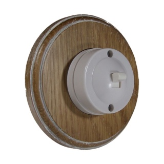 1 Gang 1 or 2way Bakelite Switch White Dolly On A Round Limed Oak Base