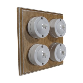 4 Gang 1 or 2way Bakelite Switch White Dolly On A Limed Oak Base