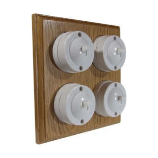 4 Gang 1 or 2way Bakelite Switch White Dolly On A Light Oak Base