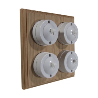 4 Gang 1 or 2way Bakelite Switch White Dolly On an Unfinished Oak Base