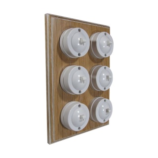 6 Gang 1 or 2way Bakelite Switch White Dolly On A Limed Oak Base