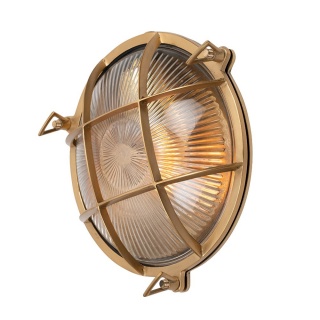 Carlisle Grid Prismatic Glass Lacquered Antique Brass IP65 Bulkhead Wall Light