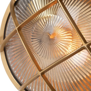 Carlisle Grid Prismatic Glass Lacquered Antique Brass IP65 Bulkhead Wall Light